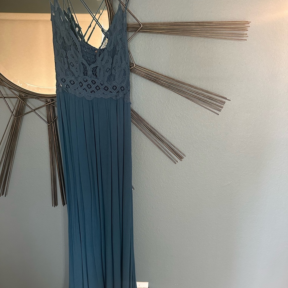 Free People Blue Pleated Sundress Scoop Neck